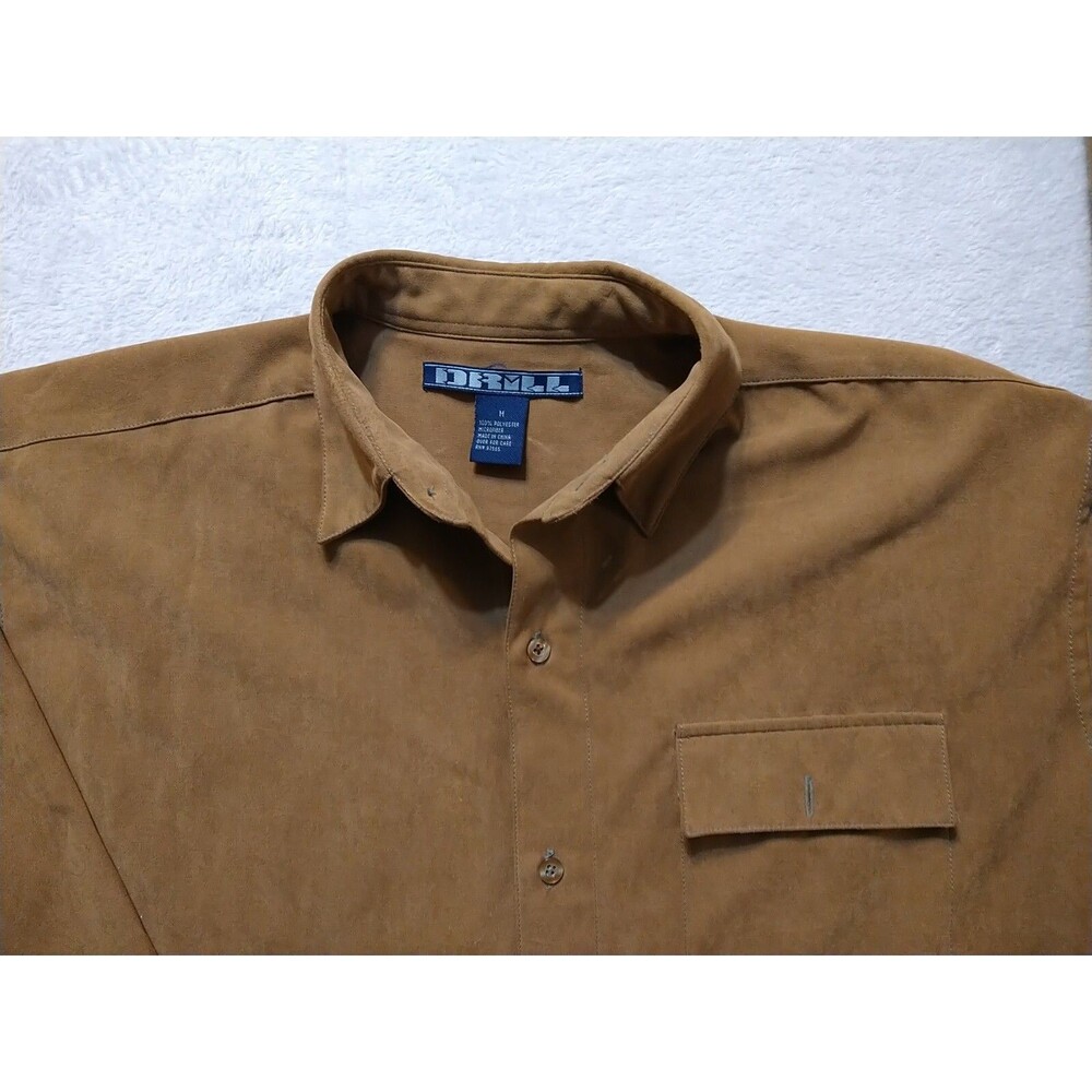 Drill Clothing Co. Microfiber Button Up Shirt Men's Medium Logo Casual Brown